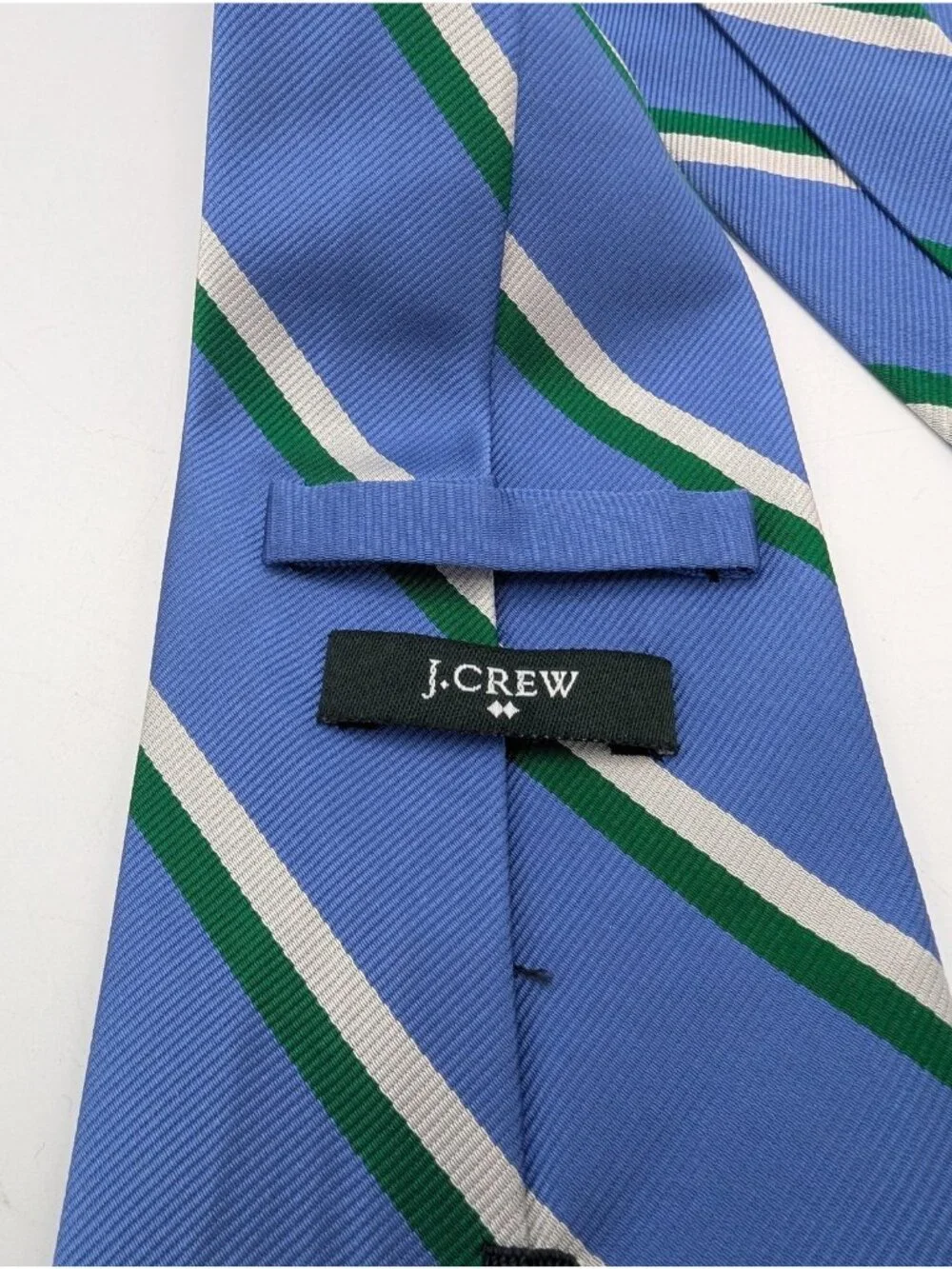 J Crew Tie Mens Blue Green Stripe Silk Slim Skinny Necktie Business Formal